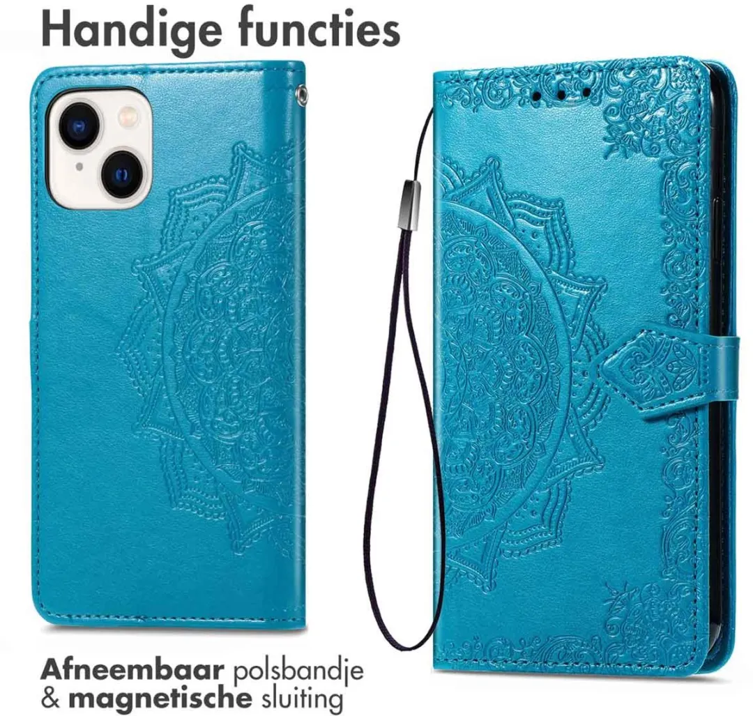 Imoshion iPhone 15 Hoesje Mandala Bookcase - 3 Pasjes - Turquoise