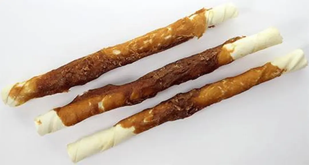 4 x 3 Kip met runderhuidstick-17 cm-hondensnack-Animal King