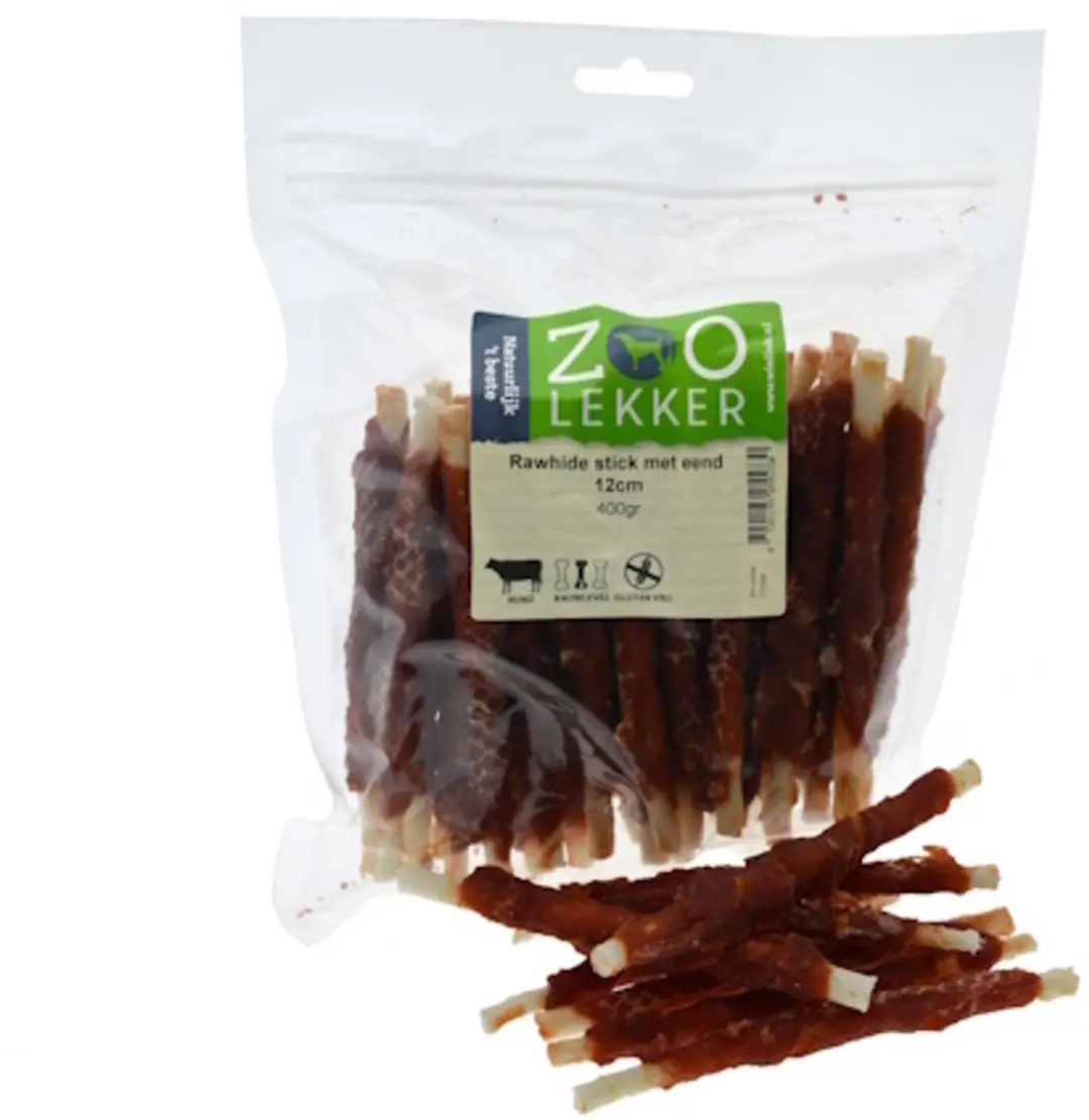 Zoolekker Rawhide stick met eend 12 cm