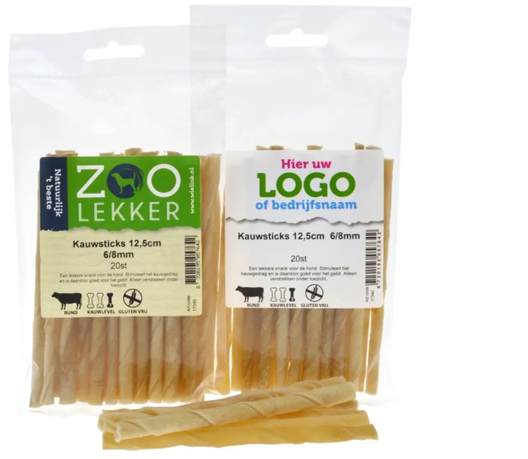 Zoolekker Kauwsticks van buffelhuid 12,5 cm Ø6-8 mm