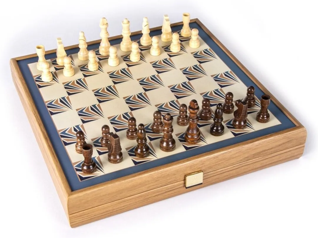 4 in 1 combo Luxueuze Houten speldoos - Schaken Dammen Backgammon Ludo Snakes