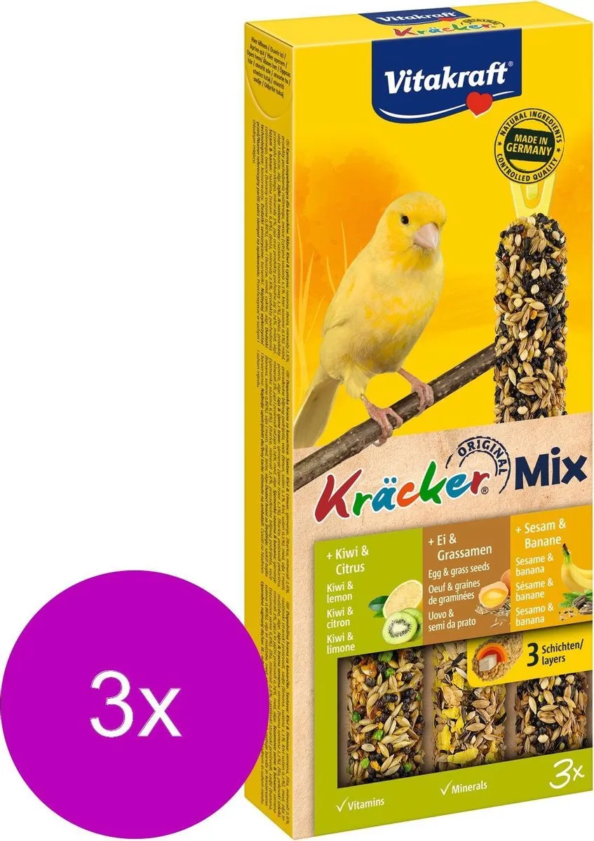 Vitakraft Kanarie Kracker 3 Stuks - Sinaasappel Sesam Kiwi