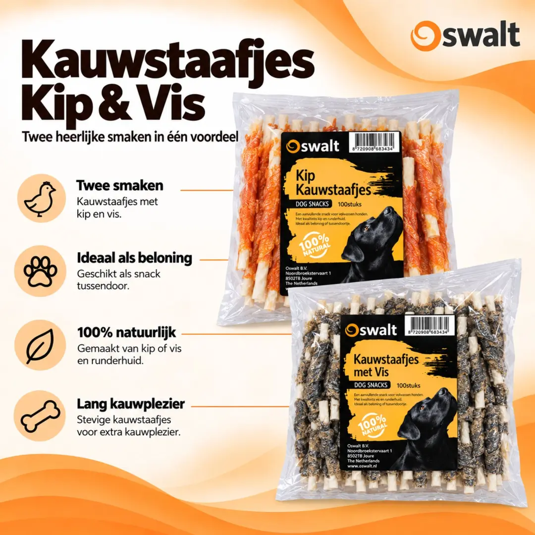 Oswalt Combideal: Kauwstaafjes met kip en vis