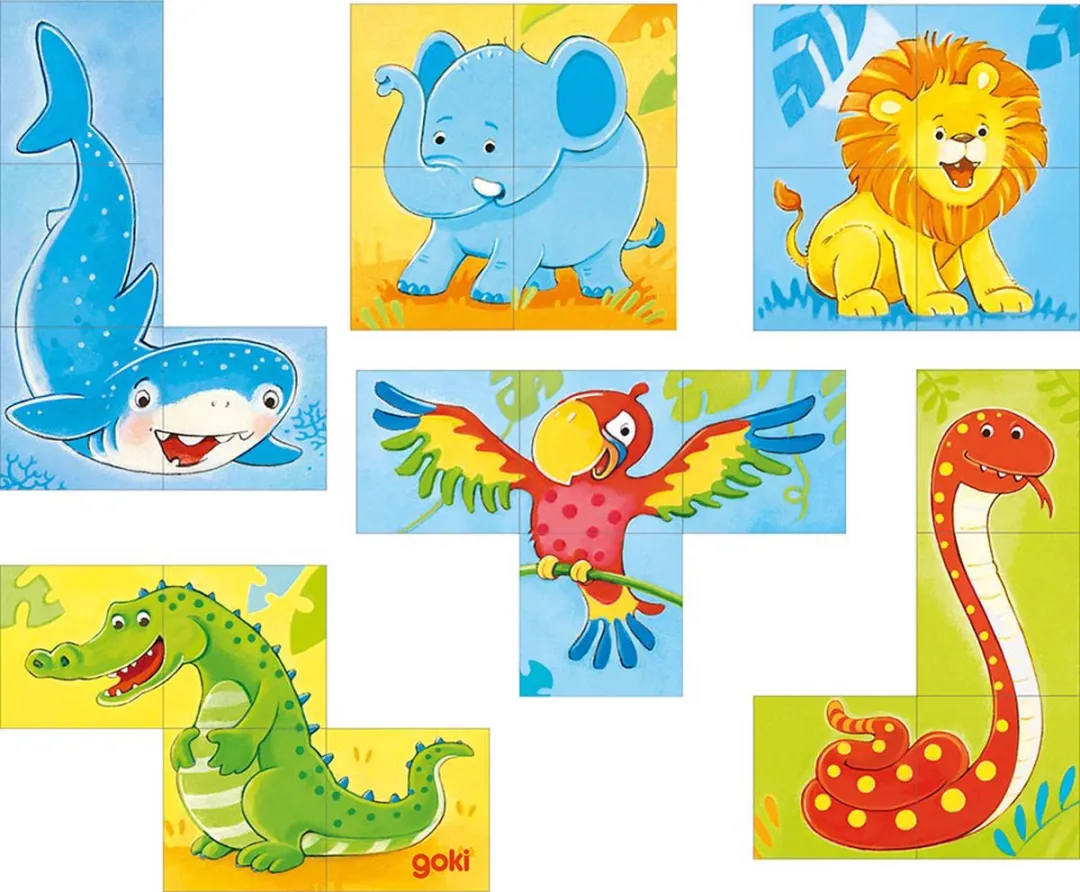 Goki Wild Animals Cube Puzzle 4-delig - Multicolor