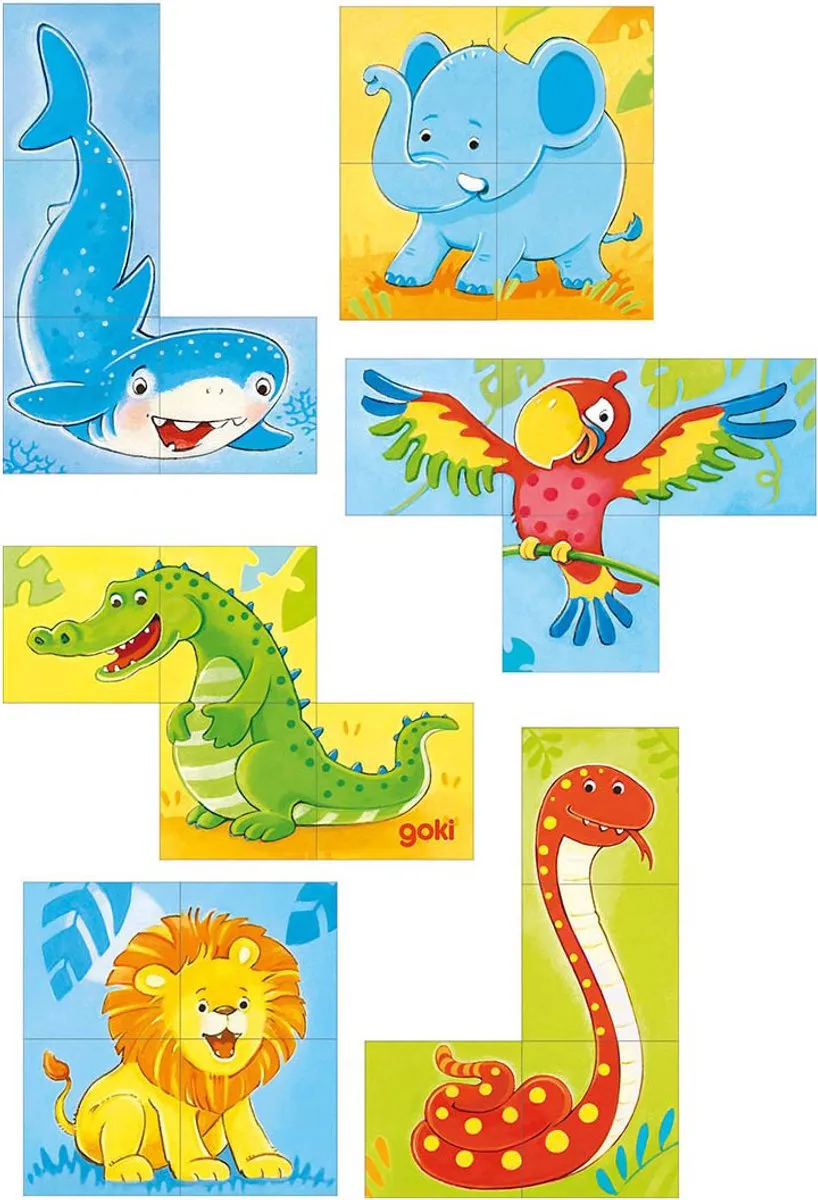 Goki Wild Animals Cube Puzzle 4-delig - Multicolor