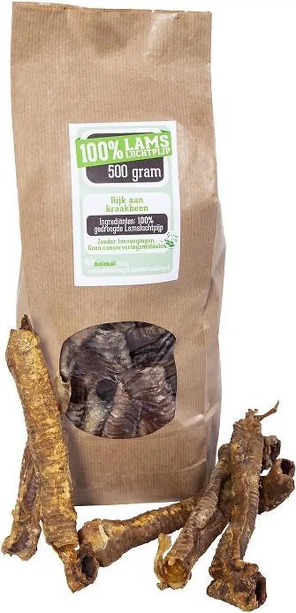 Lamsluchtpijp-500 gram-hondensnacks-Animal King -gratis Animal King snackje erbi