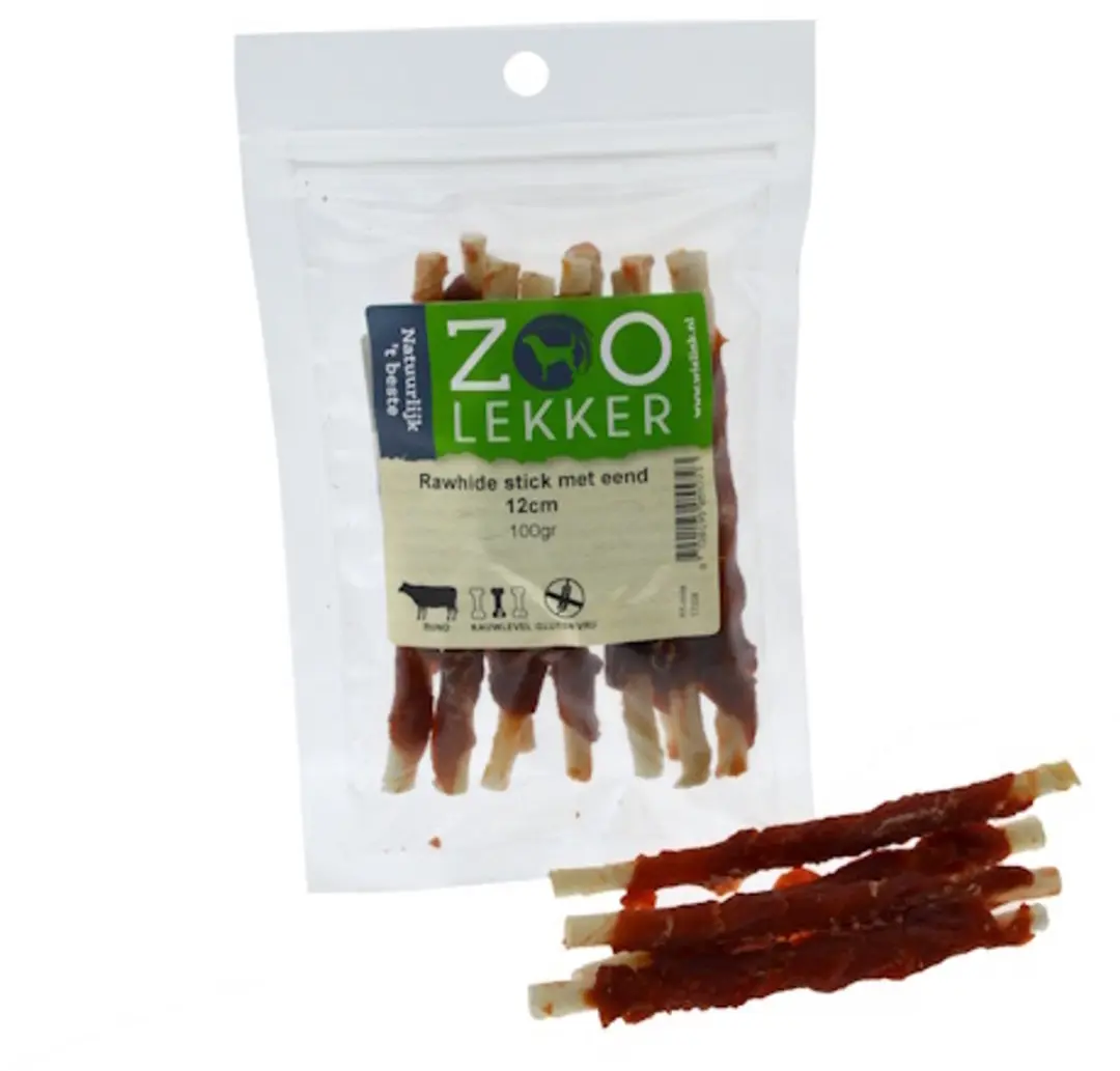 Zoolekker Rawhide stick met eend 12 cm