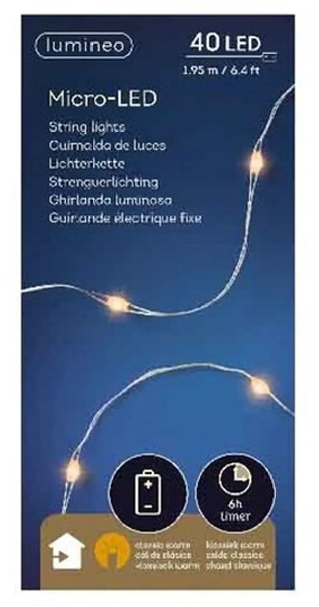 Lumineo Kerstverlichting Snoer 40 LED Warm Wit - 195cm - Zilver - afbeelding 6 van 6