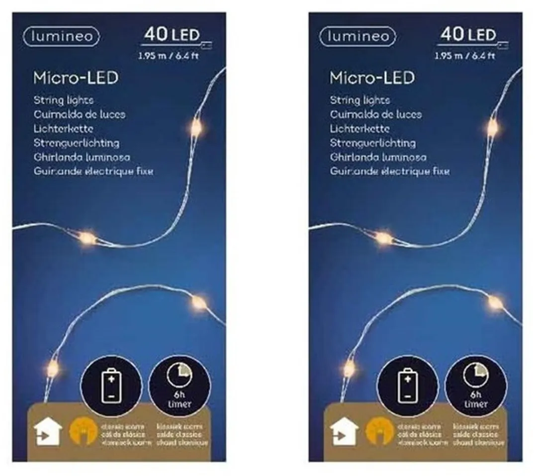 Lumineo Kerstverlichting Snoer 40 LED Warm Wit