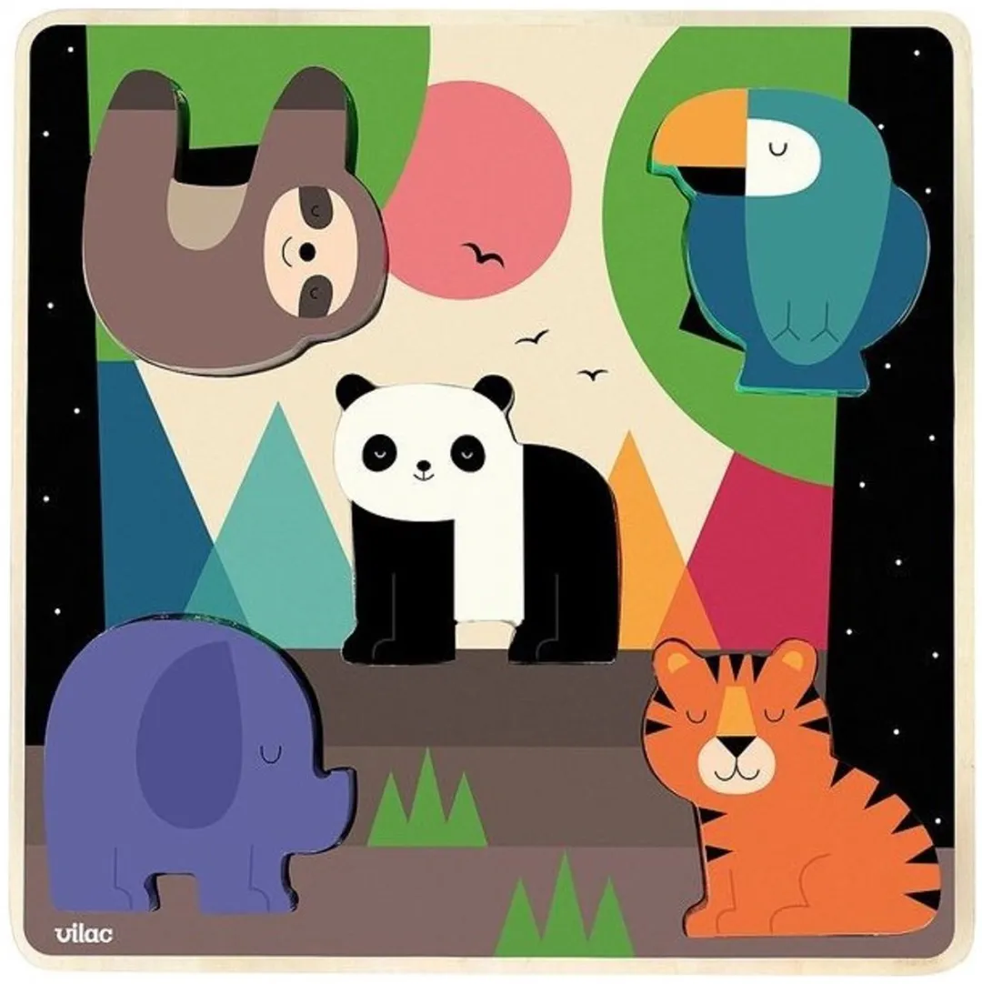 Vilac Encastrement Sonore Jungle Houten Inlegpuzzel 5ST
