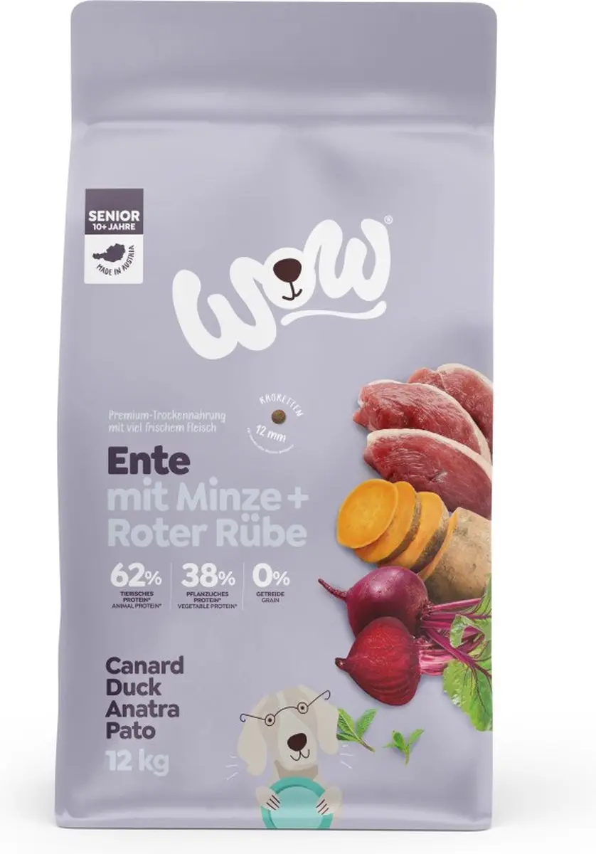 WOW Senior Graanvrij Eend met Munt en Rode Biet 12 kg