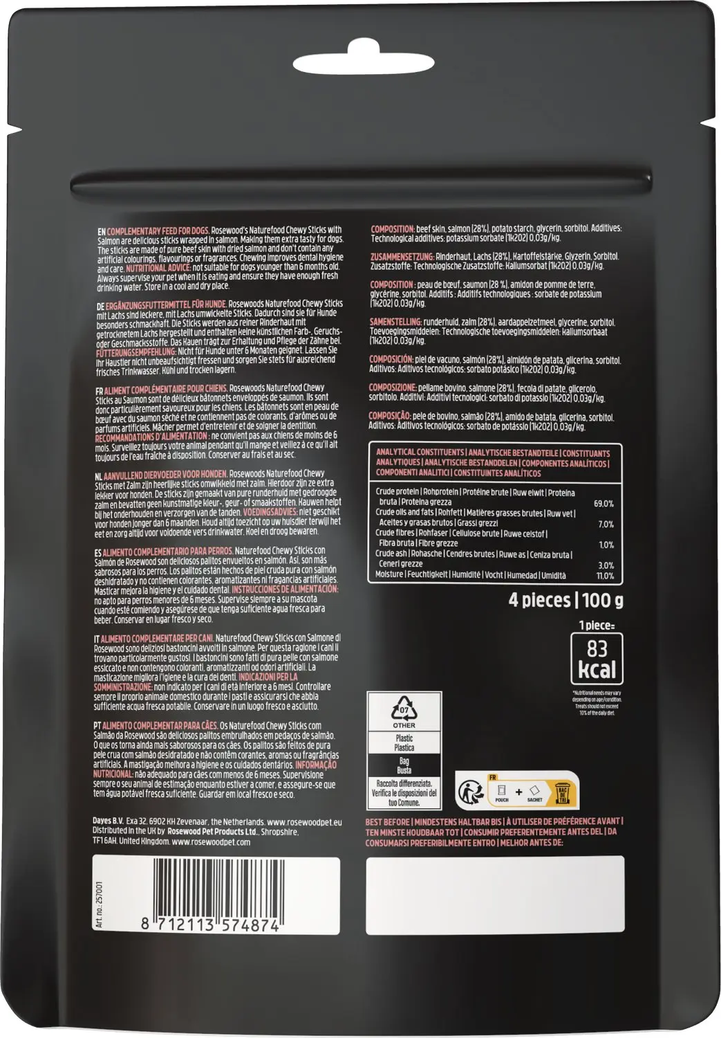 Rosewood Naturefood Chewy Sticks Zalm - 100 gram - afbeelding 2 van 3