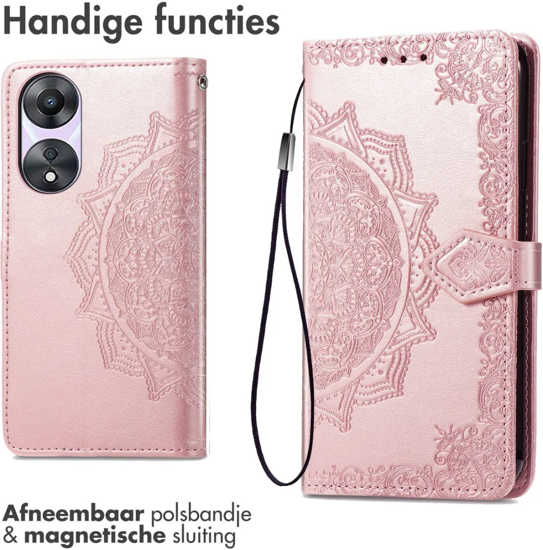 imoshion Hoesje Oppo A58 Mandala Bookcase Rosé Goud - 3 Stuks
