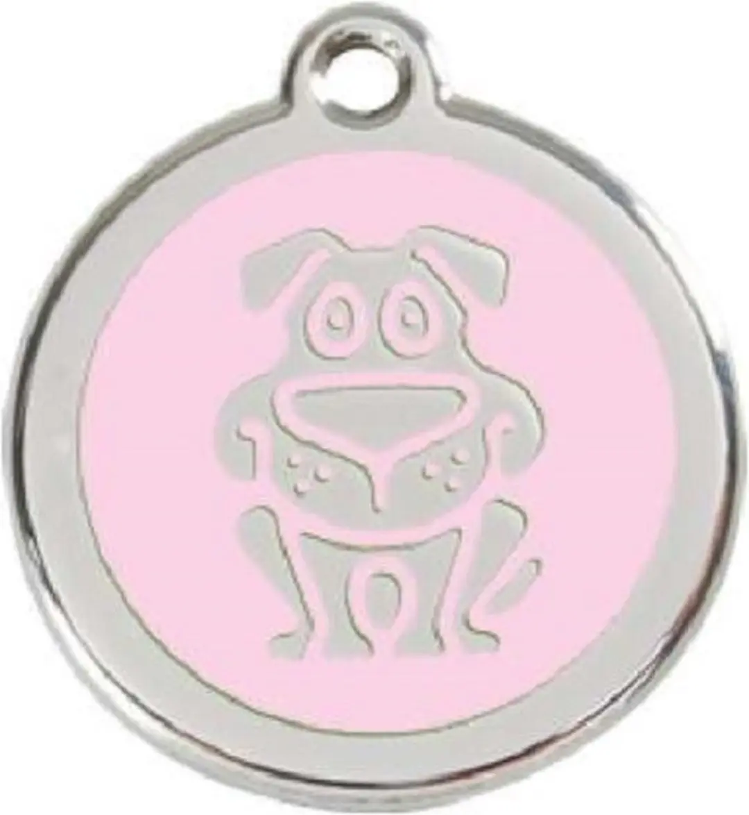 Dierenpenning-hond afdruk-klein-roze-18mm-Hondenpenning.nl