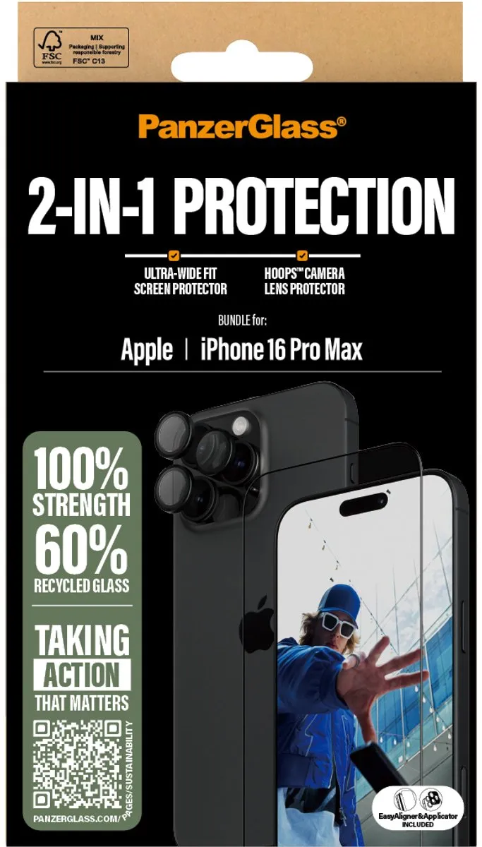 PanzerGlass B2864+1284 Schutzkit iPhone 16 Pro Max - Glas - Zwart - afbeelding 3 van 5