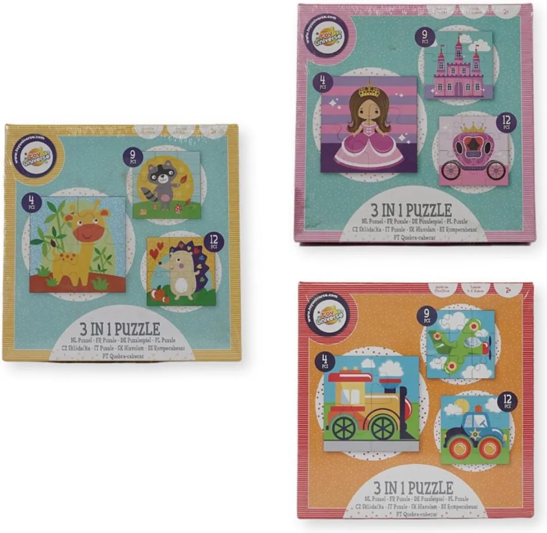 Toy Universe - 3 in 1 puzzels - 4, 9 & 12 stuks - 3 assorti