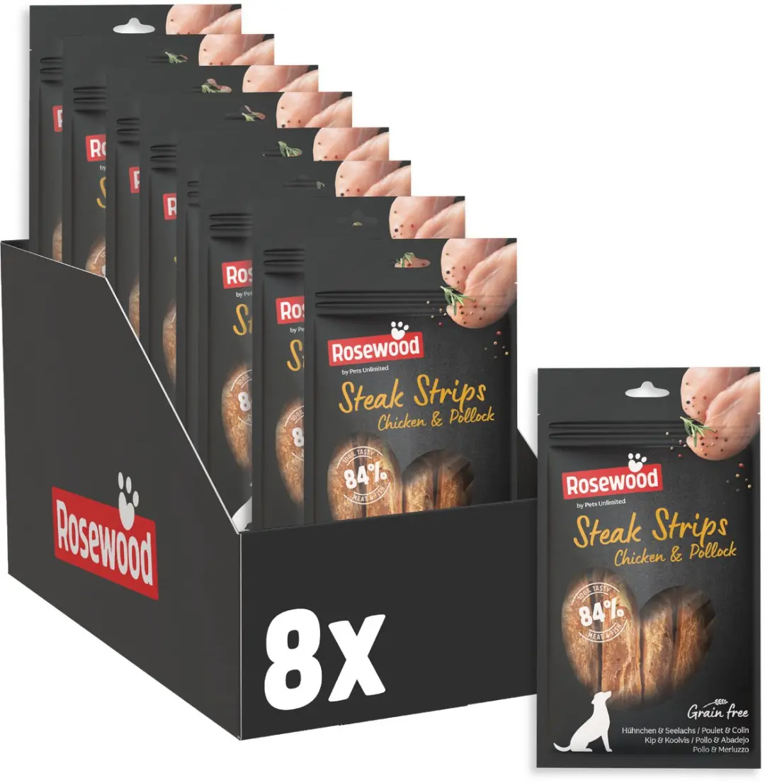 Rosewood Steak Strips Hondensnack Kip en Koolvis