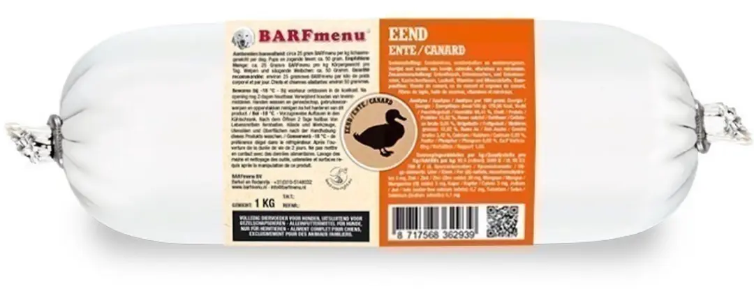 Barfmenu hond eend hondenvoer 1000 gr