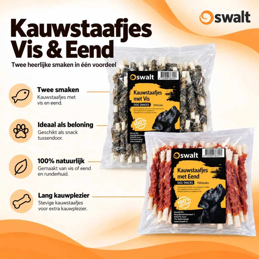 Oswalt Combideal: Kauwstaafjes met vis en eend