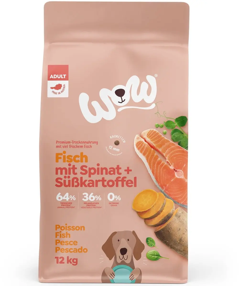 WOW Adult Graanvrij Vis met Spinazie & Zoete aardappel 12 kg