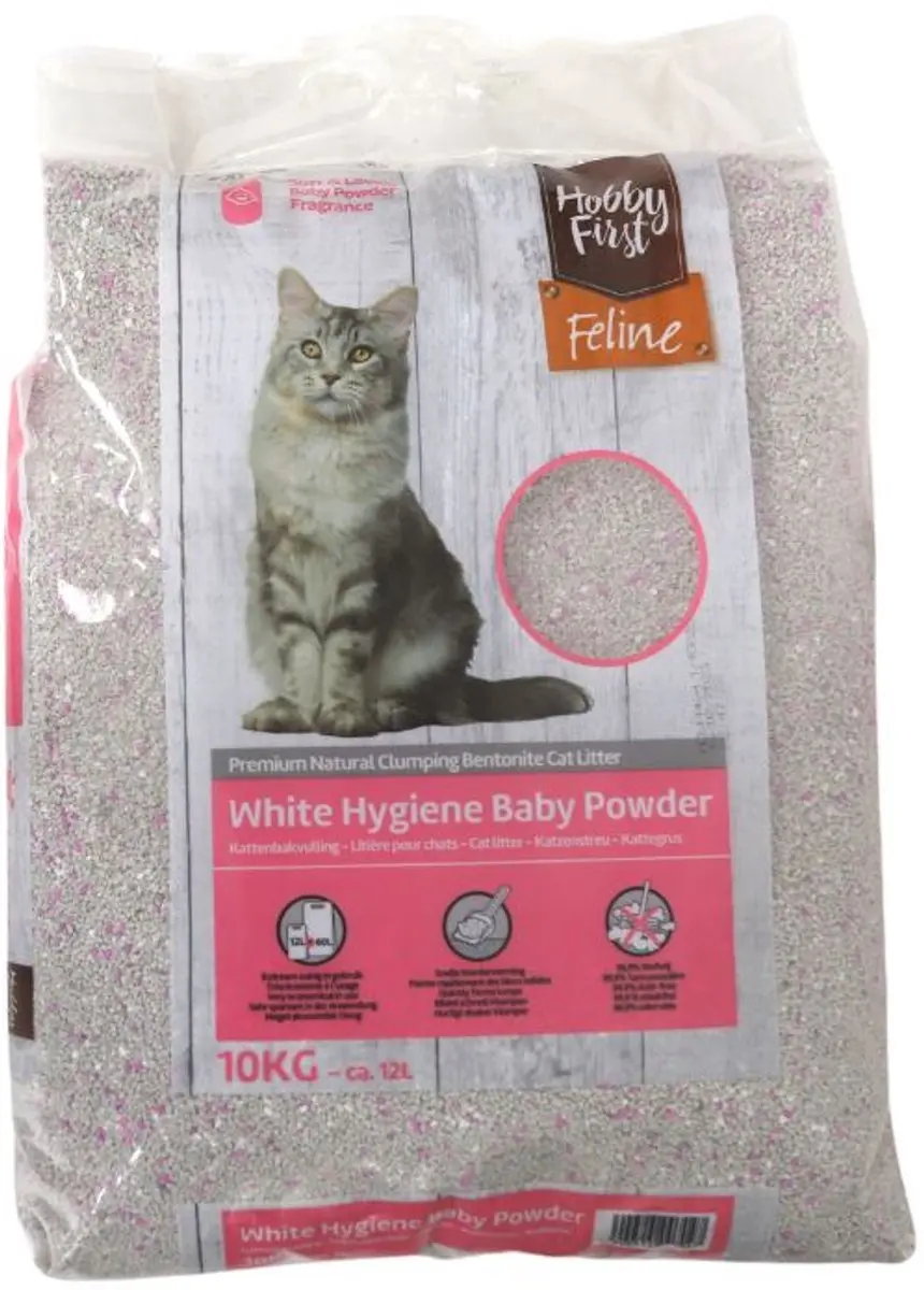 HobbyFirst White Hygiene Baby Powder kattenbakvulling - 12L/10kg - afbeelding 3 van 3