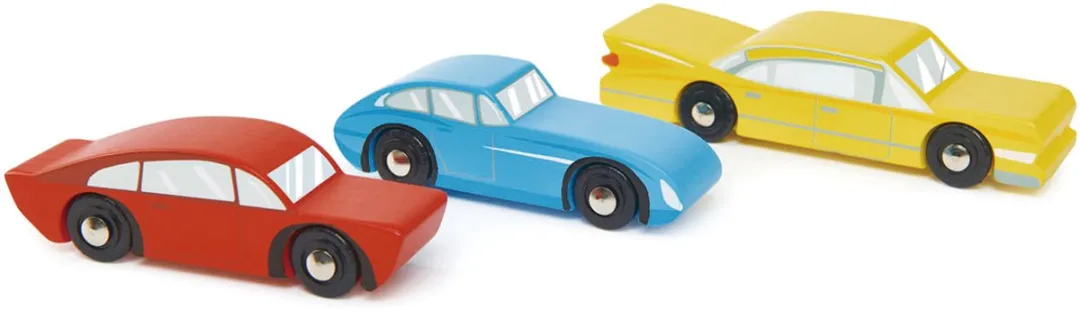 Tender Leaf Toys 3 Houten Retro Auto's - Blauw/Rood/Geel - afbeelding 6 van 6