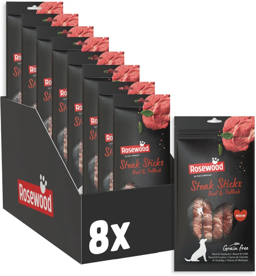 Rosewood Steak Sticks Medium Hondensnack Rund en Koolvis