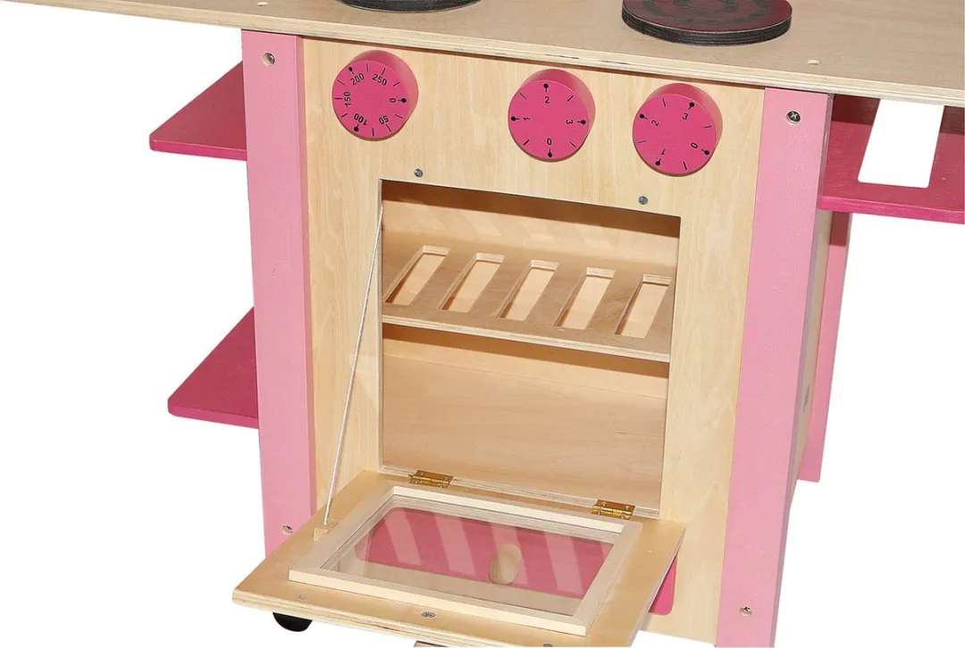 Houten speelkeukentje voor kinderen - Roze - "All in One" - Houten speelgoed vanaf 3 jaar