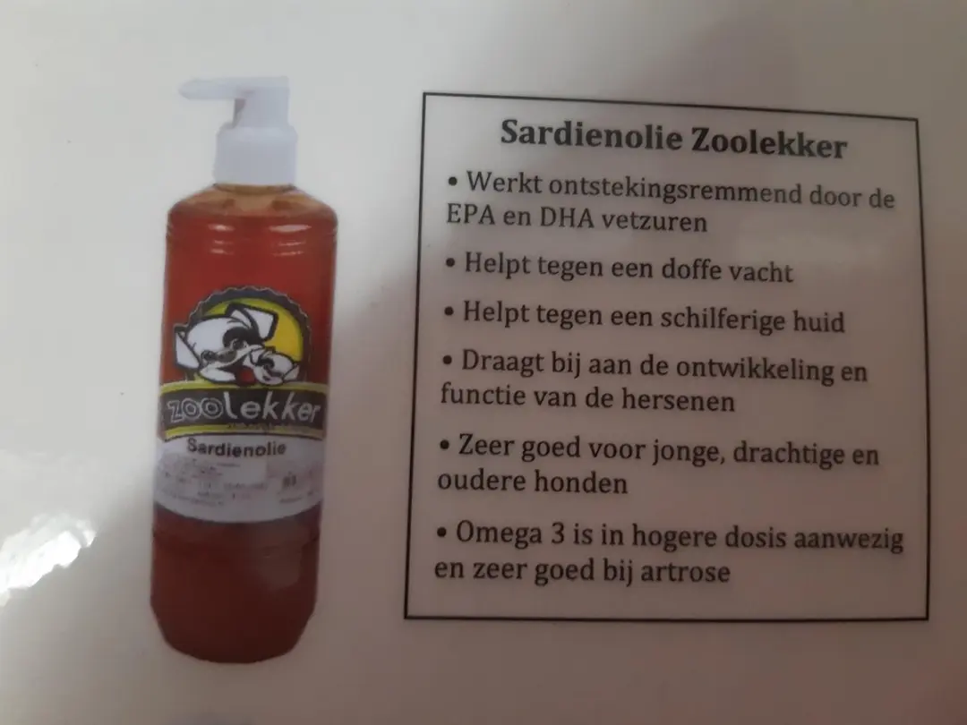 Zoolekker Sardienolie 500ml - Ondersteunende olie hond/kat - afbeelding 2 van 5