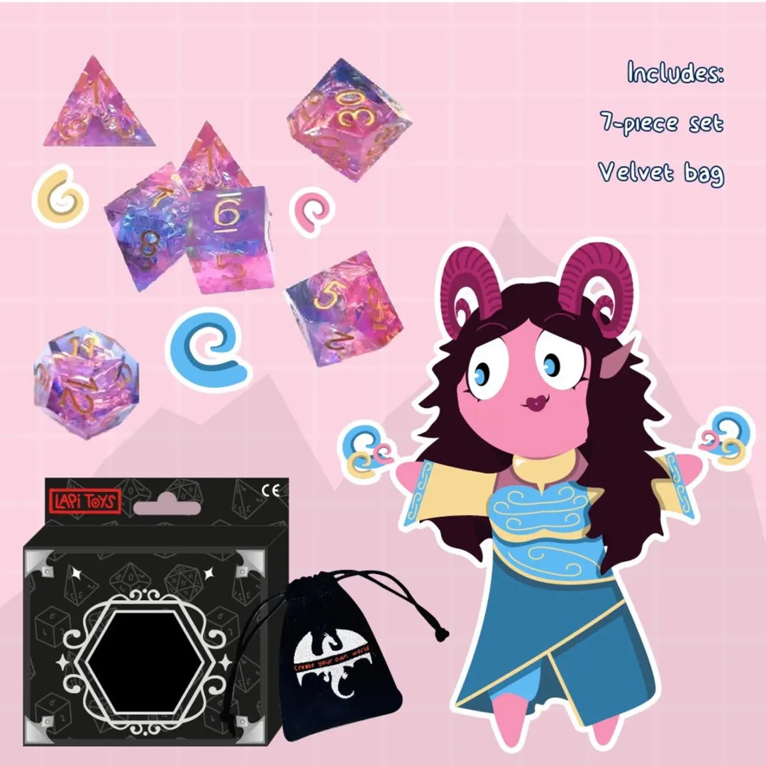 Lapi Toys DnD Polydice - 7 Stuks Roze/Blauw