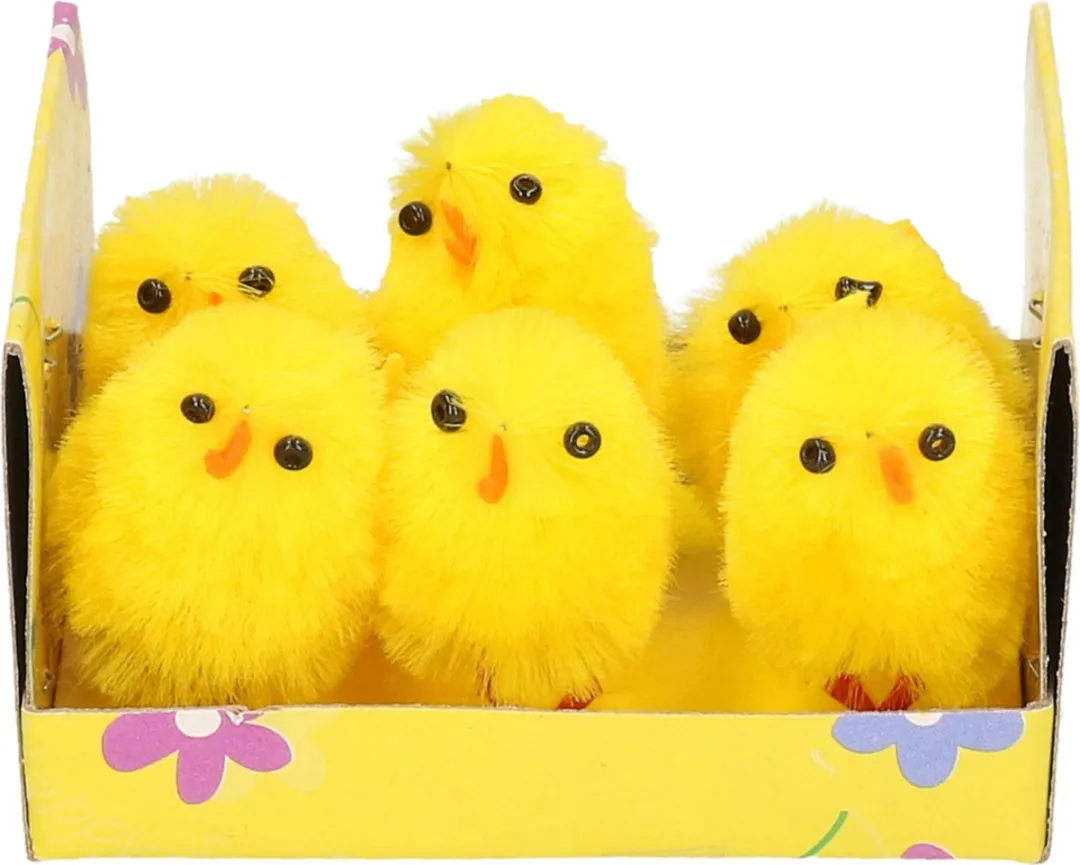 Decoris Pluche Kippen/Hanen Knuffel 20cm - 12x Mini Kuikentjes 3,5cm - Multicolor