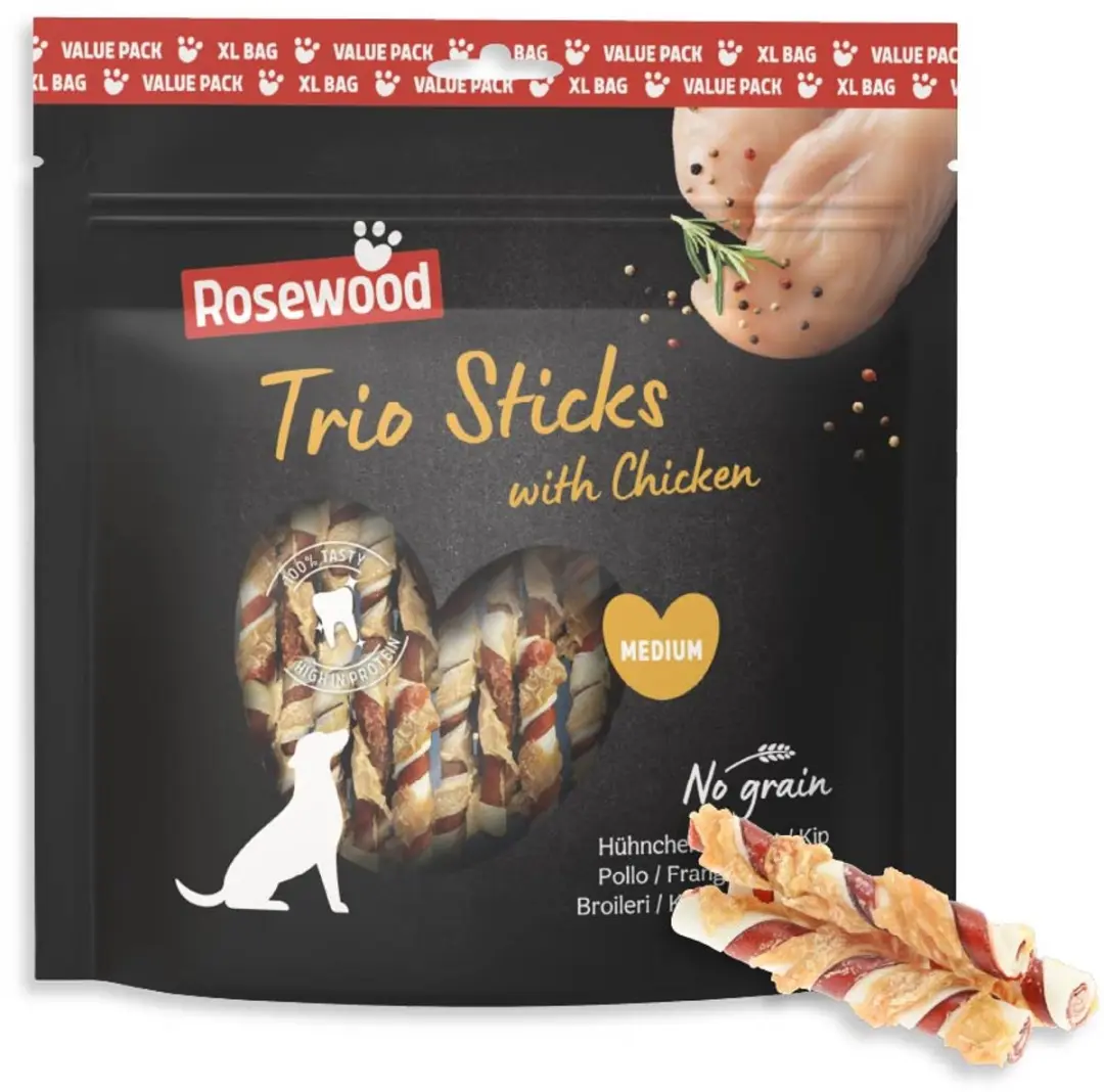 Rosewood Trio Sticks Medium Hondensnack Kip 450 g