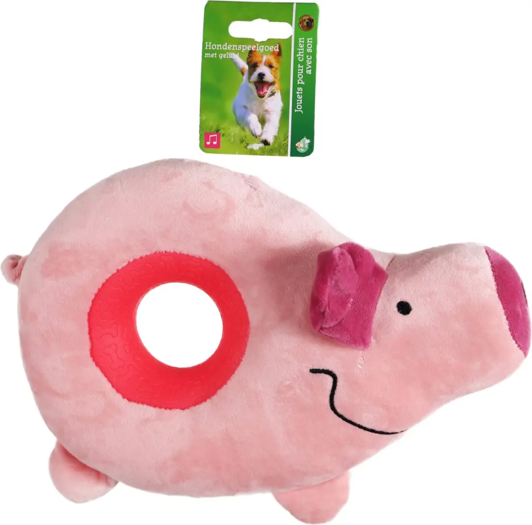 Boon Hondenspeelgoed Donut Varken Pluche + Piep 33cm Roze