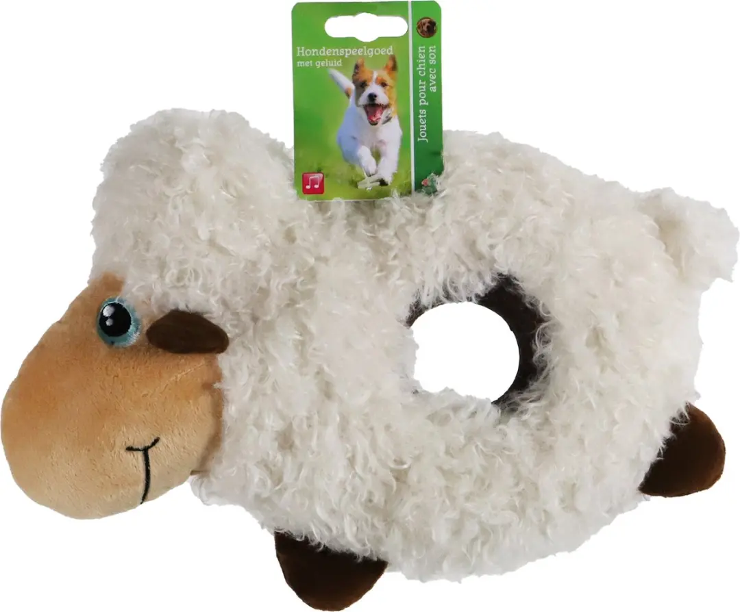 Boon Hondenspeelgoed Donut Schaap Schapenwol + Piep 31cm Wit