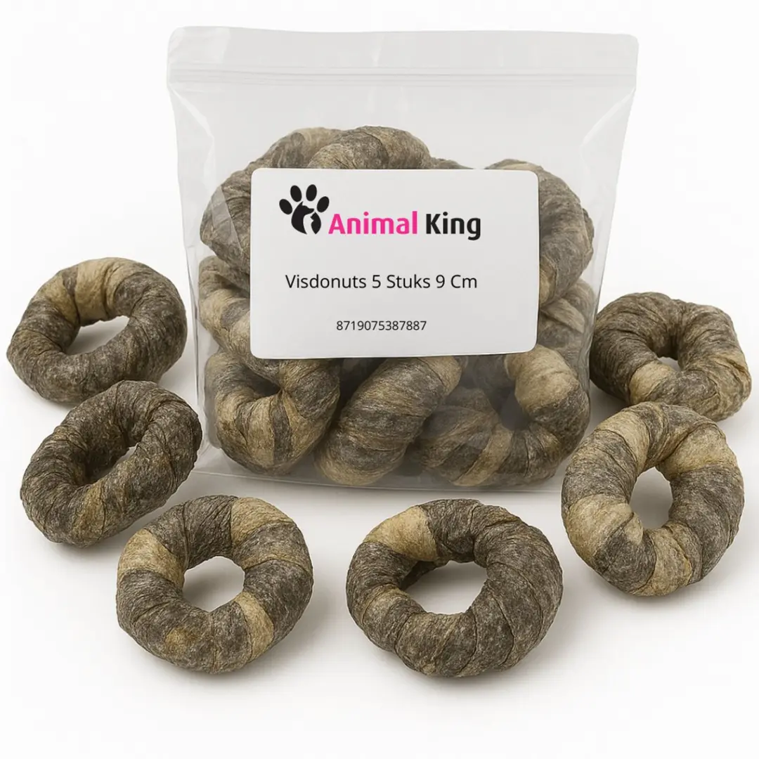 Animalking Kauwstaaf Vis Donut Hond 4 stuks 9 cm - Hondensnacks Gedroogd Kauwbot Vis - Kabeljauwhuid