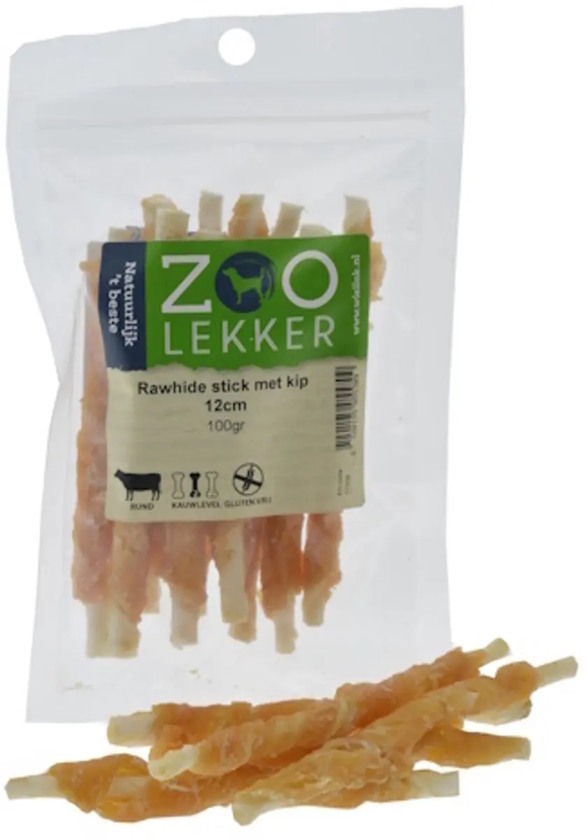 Zoolekker Rawhide stick met kip 12 cm