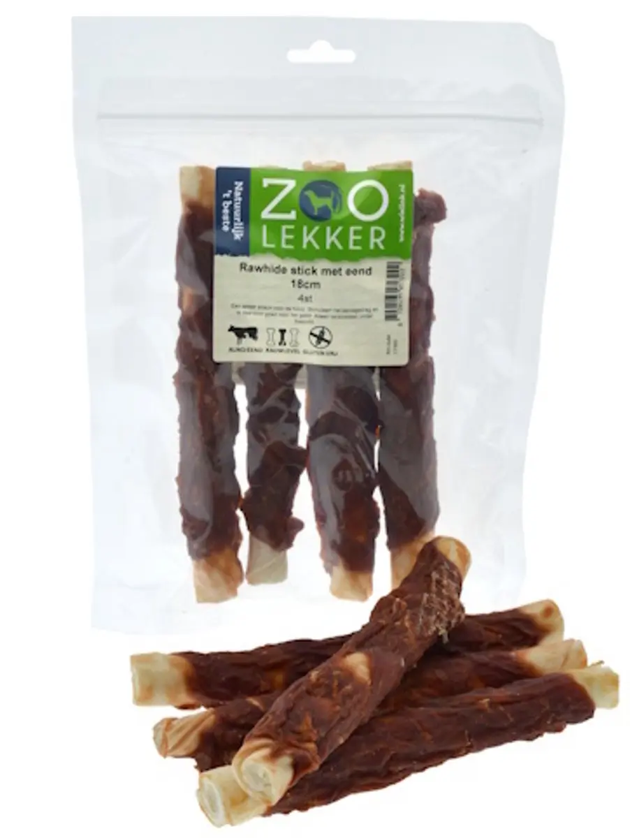 Zoolekker Rawhide stick met eend 18 cm