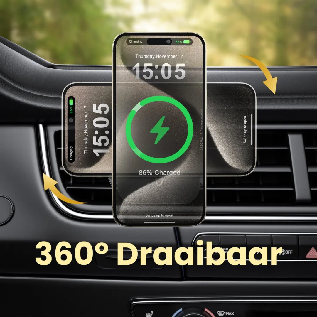 Caliber Telefoonhouders Auto - Telefoonhouders Auto Magnetisch - Draadloze Oplader Auto - Qi2 Snellader - 15 Watt Oplader - Telefoonhouder auto Ventilatie - GSM houder auto