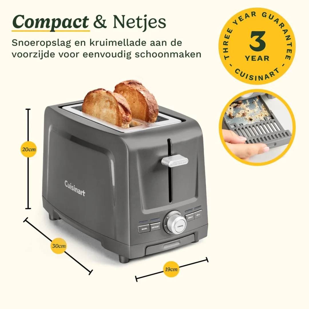 Cuisinart Metalen Broodrooster voor 2 Sneetjes - Extra Lange Sleuven - High-Lift Quickview - Bagel Functie - Ontdooi Optie - Kruimellade