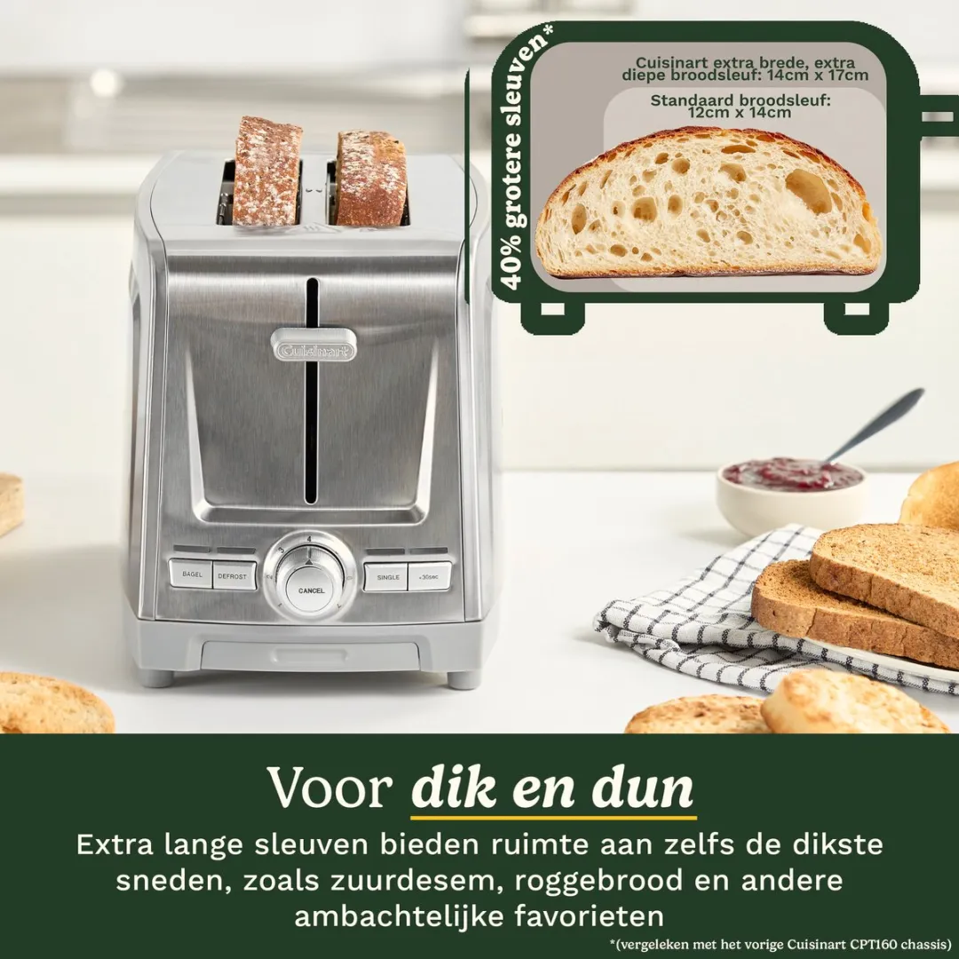 Cuisinart Metalen Broodrooster voor 2 Sneetjes - Extra Lange Sleuven - High-Lift Quickview - Bagel Functie - Ontdooi Optie - Kruimellade