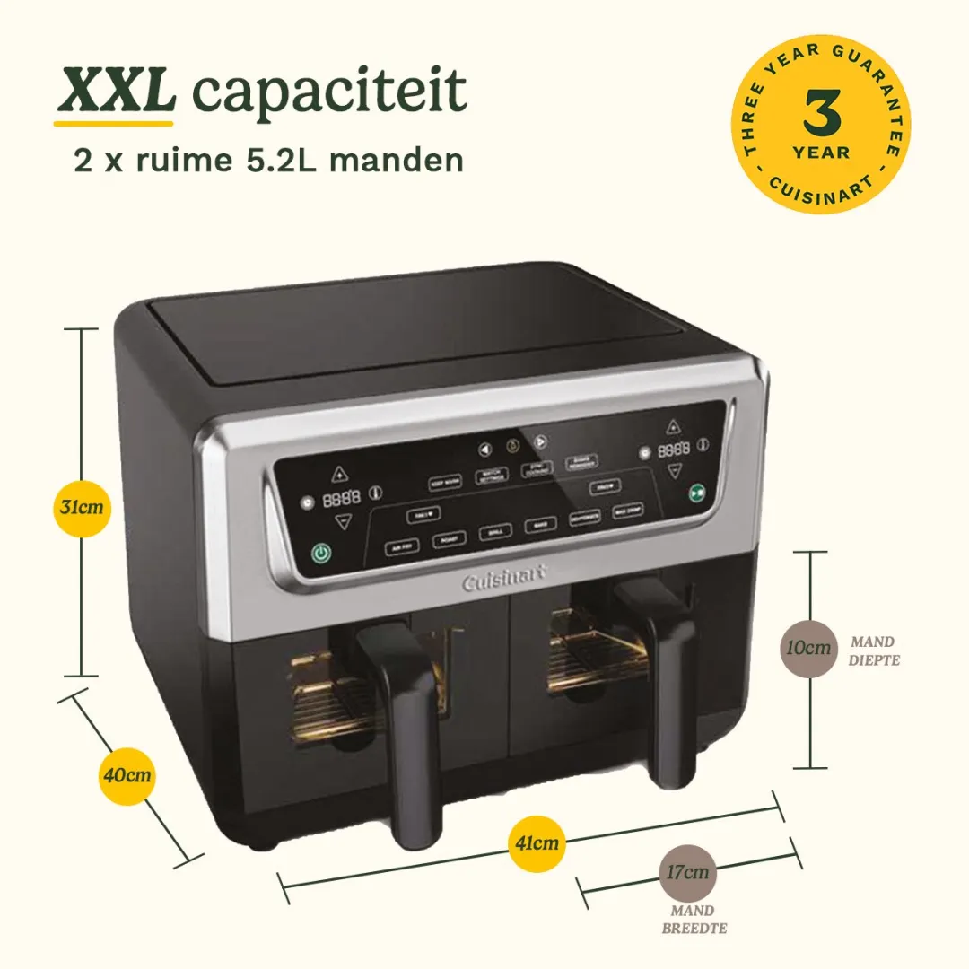 Cuisinart XXL Dual-Zone Airfryer 2400W - 2 Manden 10.4L - Zwart