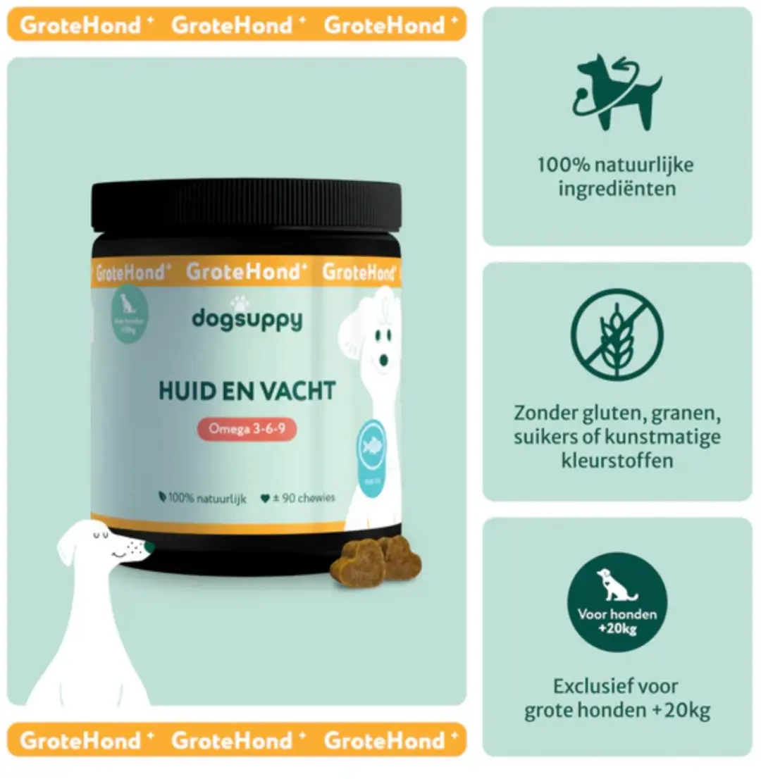 DogSuppy Huid & Vacht Omega 3-6-9 Grote Hond - 90 snoepjes - afbeelding 2 van 6