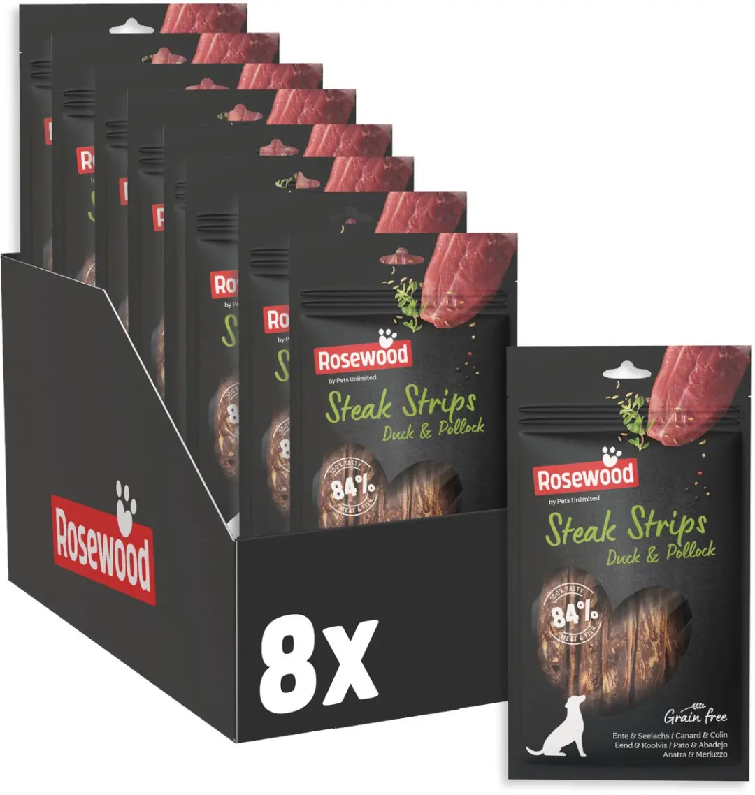 Rosewood Steak Strips Hondensnack Eend en Koolvis