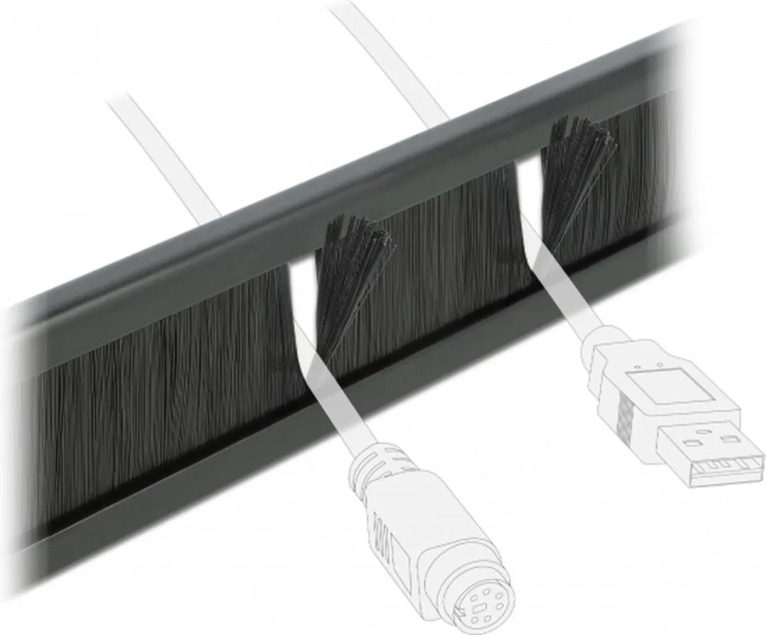 Delock 66344 Kabelmanagement Borstelstrip 1U - Zwart