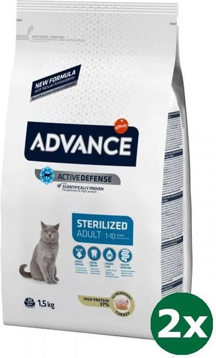 Advance cat sterilized turkey kattenvoer 2x 1,5 kg