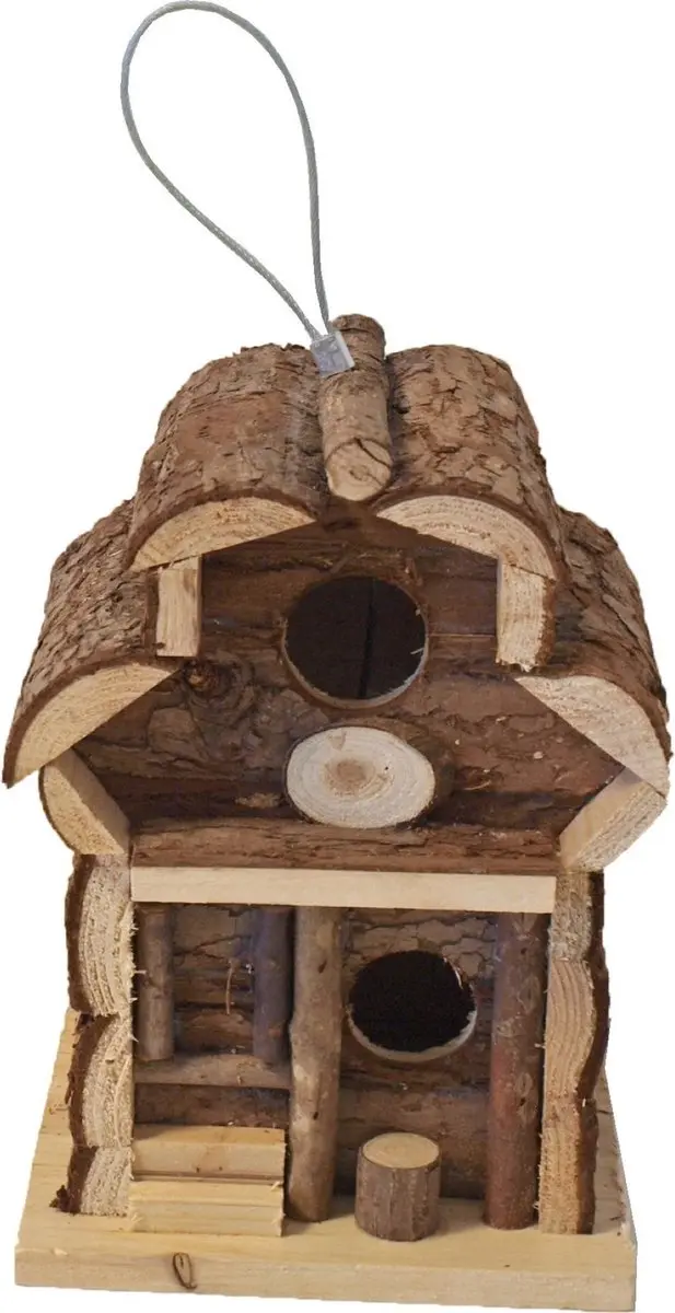 1x Broedhuis naturel rond dak ophangbaar 15 x 15 x 21,5 cm