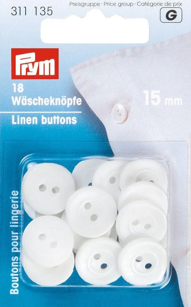 Prym Linnen Knopen Kunststof 15mm - 18 Stuks - Wit
