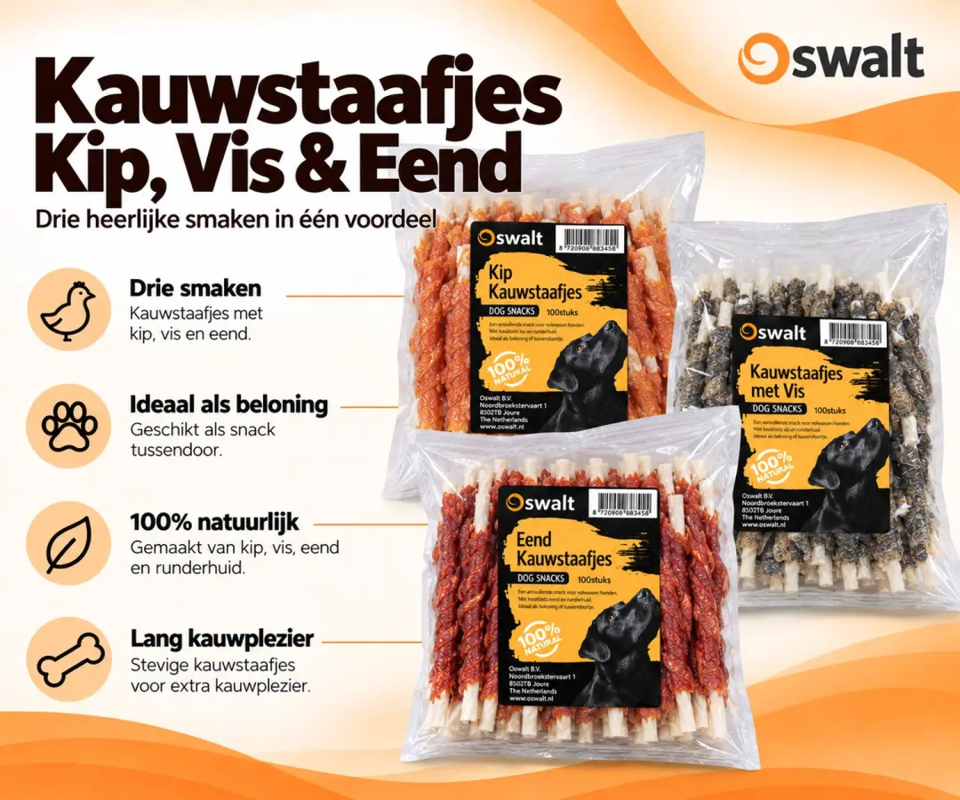 Oswalt Combideal: Kauwstaafjes met vis, eend en kip