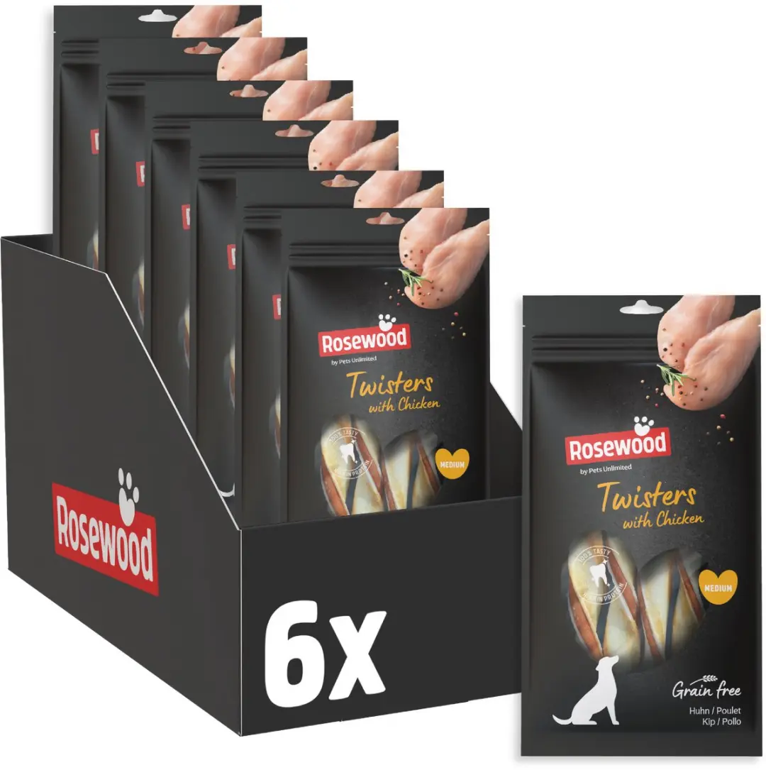 Rosewood Twisters Medium Hondensnack Kip 6 x 80 g
