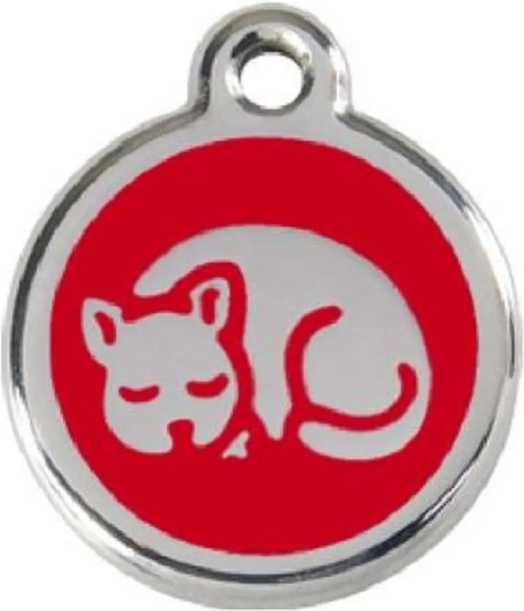 Dierenpenning-kat afdruk-groot-rood-28mm-Hondenpenning.nl